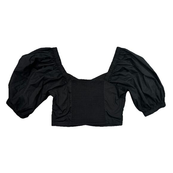 ABERCROMBIE & FITCH SMOCKED BACK PUFF SLEEVE CROP BLOUSE WOMENS SZ MEDIUM - Picture 3 of 4